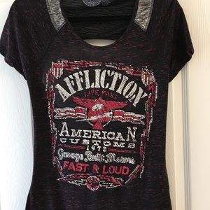 Ladies Black and Red T-Shirt Size L